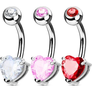 Piercing ombligo Corazón Circonita Plata, 3 piezas