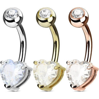 Piercing ombligo Circonita Corazón, 3 piezas
