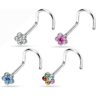 Nariz Screw Flor Circonita Plata, 4 piezas