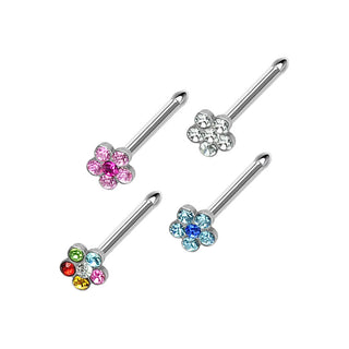 Nariz Stud Flor Circonita Plata, 4 piezas
