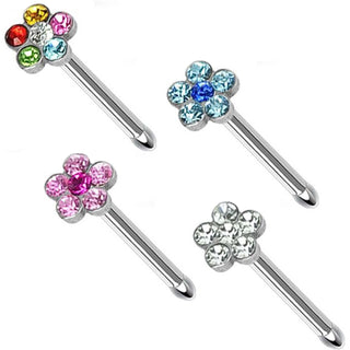 Nariz Stud Flor Circonita Plata, 4 piezas