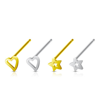 Plata 925 Nariz Stud Pack Corazón Estrella Plata Flexible, 4 piezas