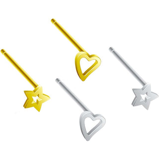 Plata 925 Nariz Stud Pack Corazón Estrella Plata Flexible, 4 piezas