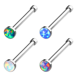 Nariz Stud Ópalo Redondo Plata, 4 piezas