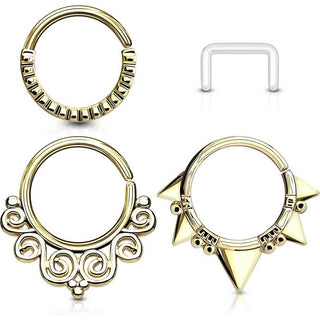 Septum Piercing Pack Anillos y Retenedor  Flexible, 3 piezas