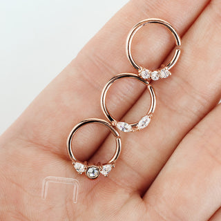 Septum Piercing Pack Anillos Circonita Oro y Retenedor Flexible, 3 piezas