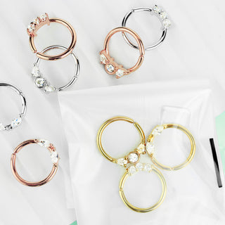 Septum Piercing Pack Anillos Circonita Oro y Retenedor Flexible, 3 piezas