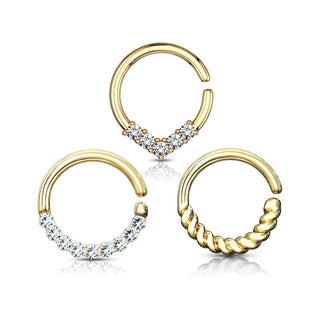 Septum Piercing Pack Anillos Circonita Oro Flexible, 3 piezas