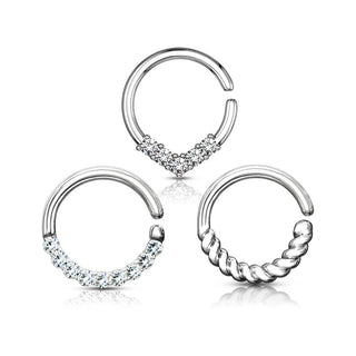 Septum Piercing Pack Anillos Circonita Oro Flexible, 3 piezas