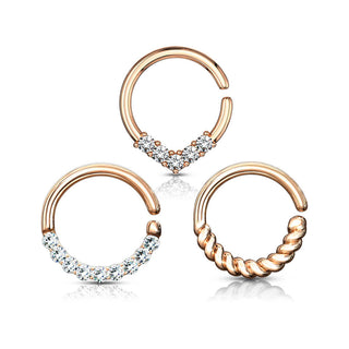 Septum Piercing Pack Anillos Circonita Oro Flexible, 3 piezas