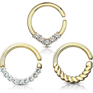 Septum Piercing Pack Anillos Circonita Oro Flexible, 3 piezas