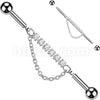 Industrial Barbell centered 6 crystal connector dangle chain