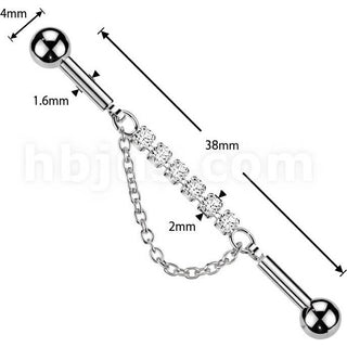 Industrial Barbell centered 6 crystal connector dangle chain