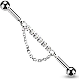 Industrial Barbell centered 6 crystal connector dangle chain