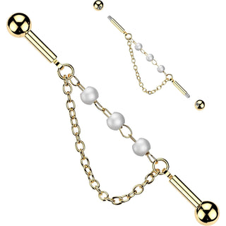 Industrial Barbell 3 Pearl Connector Dangle Chain