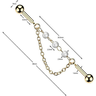 Industrial Barbell 3 Pearl Connector Dangle Chain