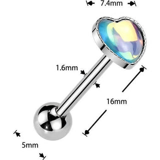 Barbell iridescent stone heart