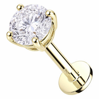 Solid Gold 14 Carat Labret Round Prong Setting Internally Threaded