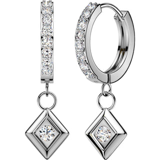 Earring Square Dangle with Center Cubic Zirconia 1 Pair