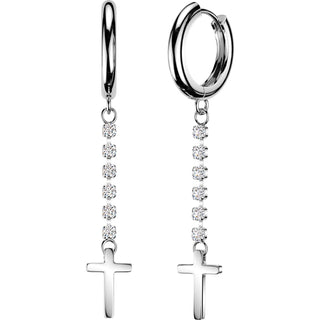 Earring Cross Dangle with Cubic Zirconia Chain 1 Pair