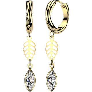 Earring Leaf and Marquise Cubic Zirconia Dangle 1 Pair
