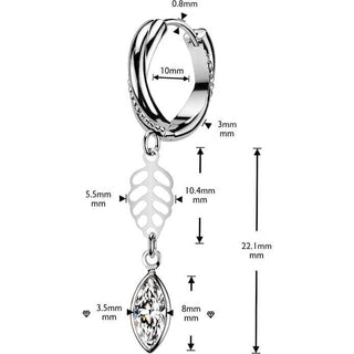 Earring Leaf and Marquise Cubic Zirconia Dangle 1 Pair