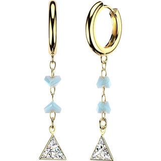 Earring Dangle with Turquoise Glass Beads and Triangle Cubic Zirconia 1 Pair