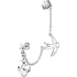 Stud Earring Ear Cuff Anchor Swallow Silver