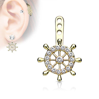 Attachment Ship Wheel Pave Cubic Zirconia Earring Jacket Cartilage Stud Add on