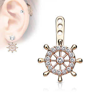 Attachment Ship Wheel Pave Cubic Zirconia Earring Jacket Cartilage Stud Add on