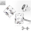 Silver 925 Stud Earring Sterling Silver Clear Square Cut Cubic Zirconia Stud Earring 1 Pair