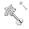 Solid Gold 14 Carat Labret Flower Zirconia Push-In