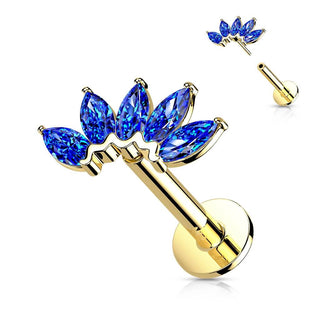 Solid Gold 14 Carat Labret Marquise 5 Zirconia Push-In