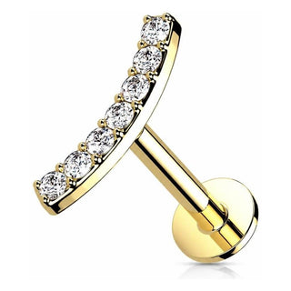 Solid Gold 14 Carat Labret Curved Bar Zirconia Push-In