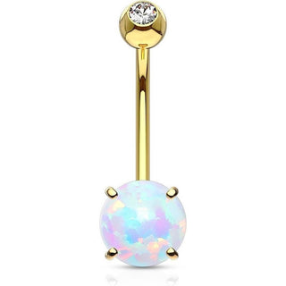 Solid Gold 14 Carat Belly Button Piercing Round Opal