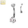 Oro 14kt Piercing ombligo doble circonita engaste de puntas Rosca interna