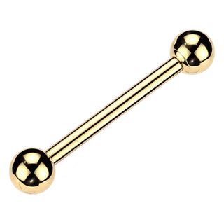 Solid Gold 14 Carat Barbell Double Ball Ends Internally Threaded