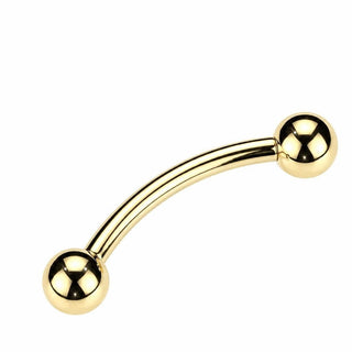 Solid Gold 14 Carat Curved Barbell Twin Ball Ends Internally Threaded