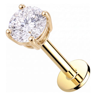 Solid Gold 14 Carat Labret Four Prong Round Zirconia Internally Threaded