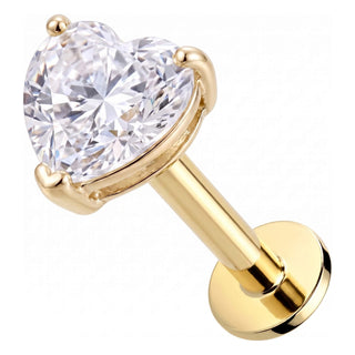 Solid Gold 14 Carat Labret Heart Shaped Zirconia Internally Threaded