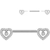 Nipple Piercing pave cubic zirconia heart with center cubic zirconia Push-In