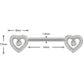 Nipple Piercing pave cubic zirconia heart with center cubic zirconia Push-In