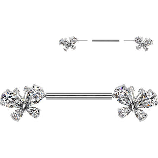 Nipple Piercing pave cubic zirconia butterfly Push-In