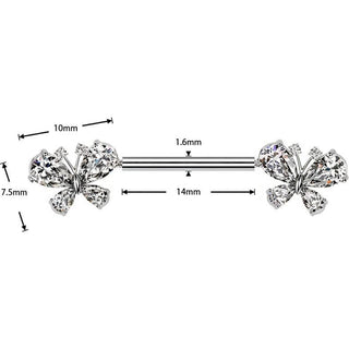 Nipple Piercing pave cubic zirconia butterfly Push-In