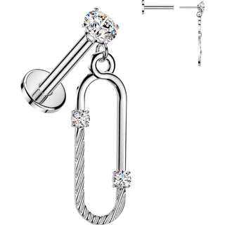 Labret Oval Dangle With Zirconia Push-In