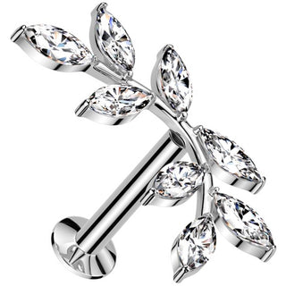 Labret double olive branch zirconia marquise cut Push-In