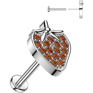 Labret pave cubic zirconia strawberry Push-In