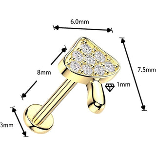 Labret pave cubic zirconia mushroom Push-In