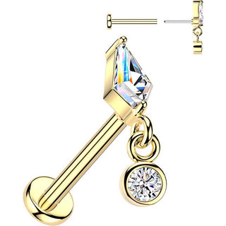 Labret prong setting kite cubic zirconia and bezel setting cubic zirconia dangle Push-In