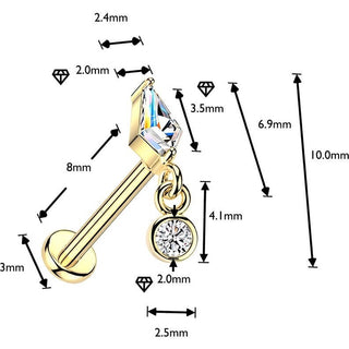 Labret prong setting kite cubic zirconia and bezel setting cubic zirconia dangle Push-In
